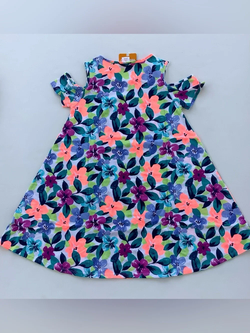 Gymboree Neon Floral Cold-Shoulder Dress - Coral, Purple, Teal